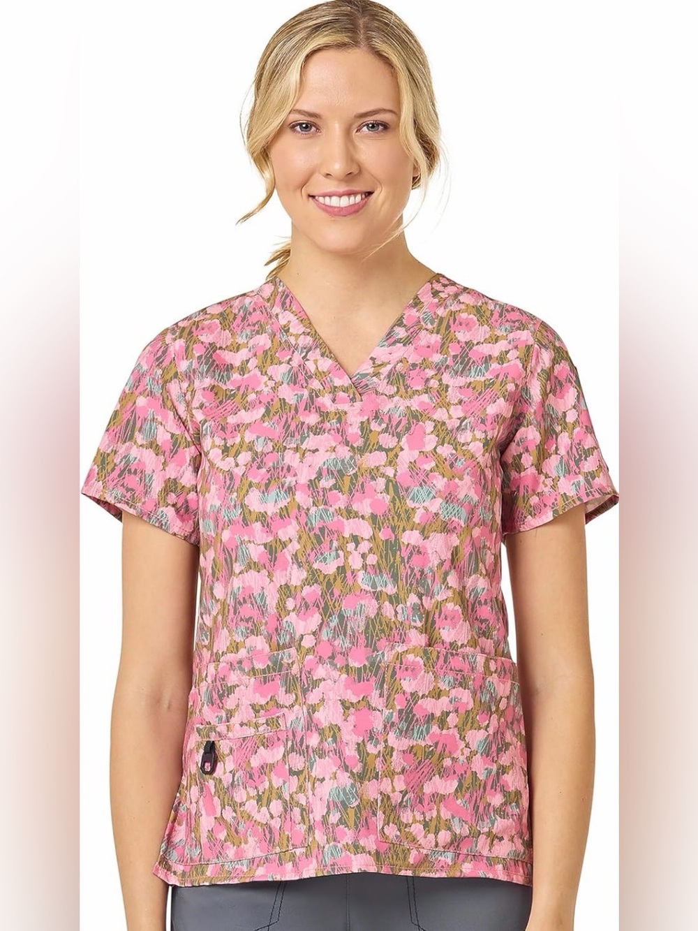 Carhartt Force Modern Fit Scrubs Top. EUC Size M Pink & Green Floral